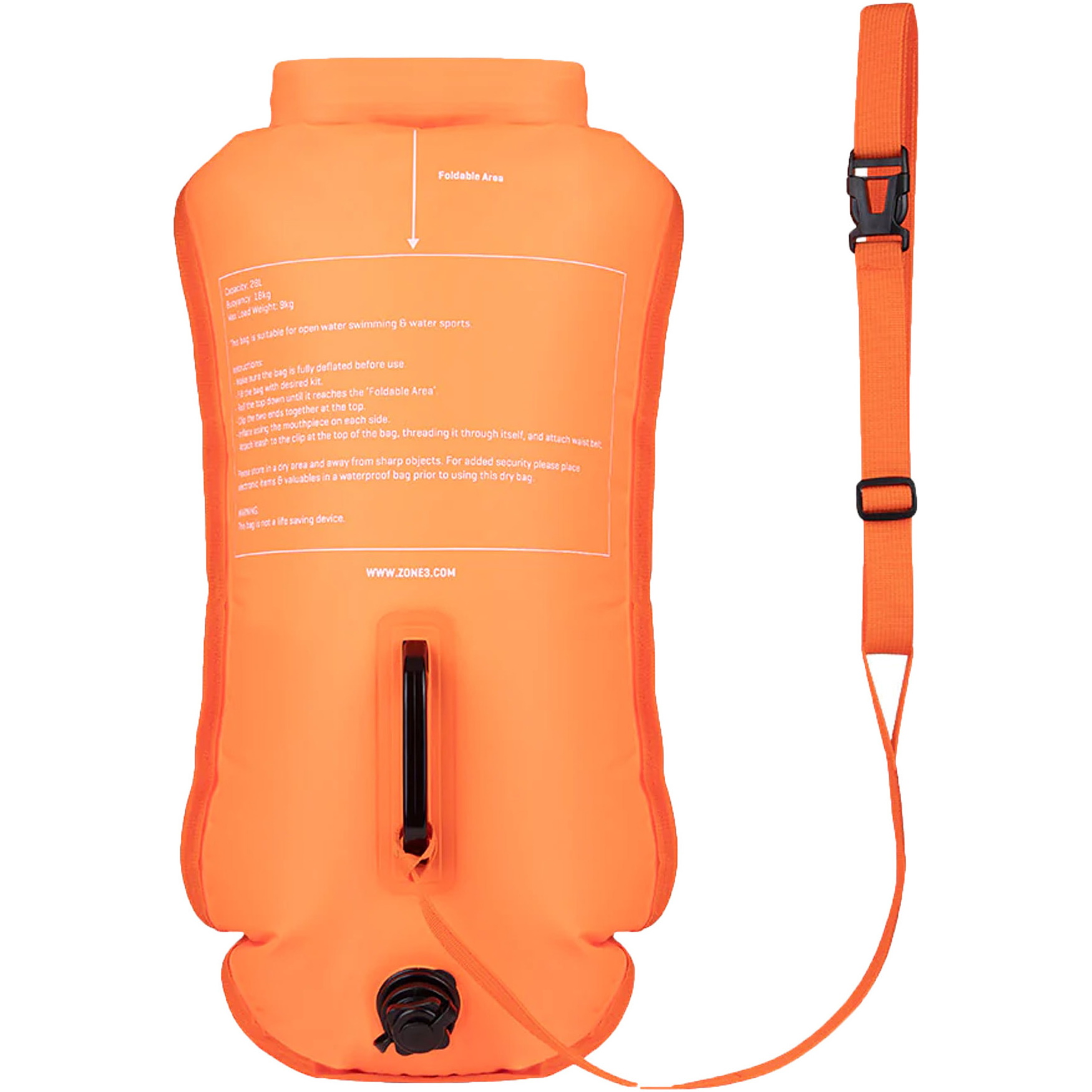 2026 Zone3 Recycled 28L Safety Buoy / Dry Bag SA23RSBDB11 - Hi Vis Orange